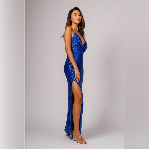 NWT Jay Godfrey Blue Sequin cross-back Dress - Picture 4 of 5